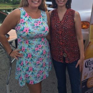Neon Flower Print Fit and Flare Dress